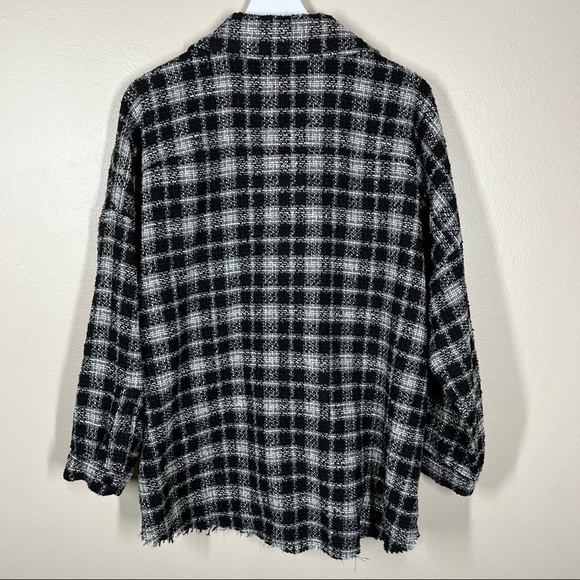 Zara Textured Tweed Plaid Oversized Button Up Shacket Over Shirt Womens Large - Picture 6 of 9